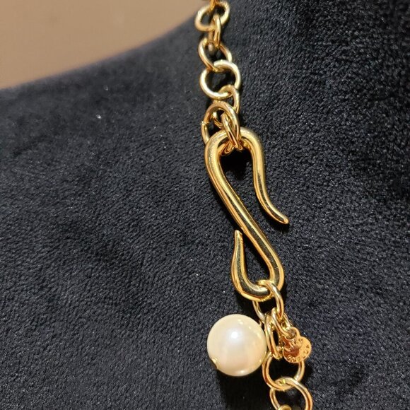 Ann Taylor Womens Gold Tone Faux Pearls Flower Charms Necklace with Hook & Eye - Picture 6 of 8